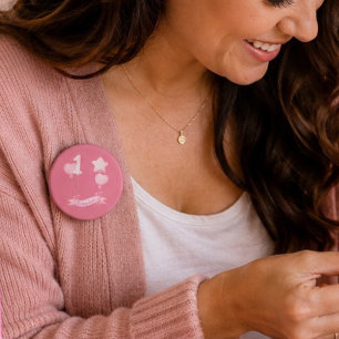 Fun Balloon Girl 1st Birthday Named 3 Cm Round Badge