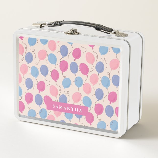 Fun Balloon Pattern Pastel Metal Lunch Box (Front)