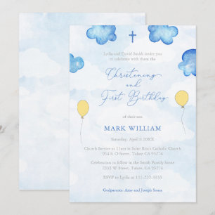 Fun Balloons Christening First Birthday Party Invitation