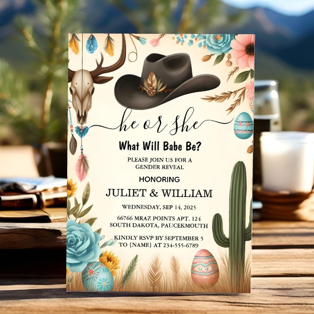 Fun Barn Hat Farm Film Usa Cowboy Gender Reveal Invitation (Creator Uploaded)