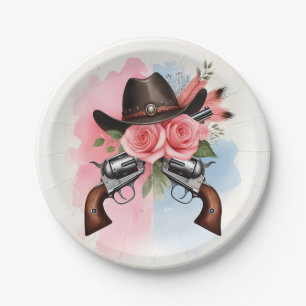 Fun Barn Hat Farm Film Usa Cowboy Gender Reveal Paper Plate