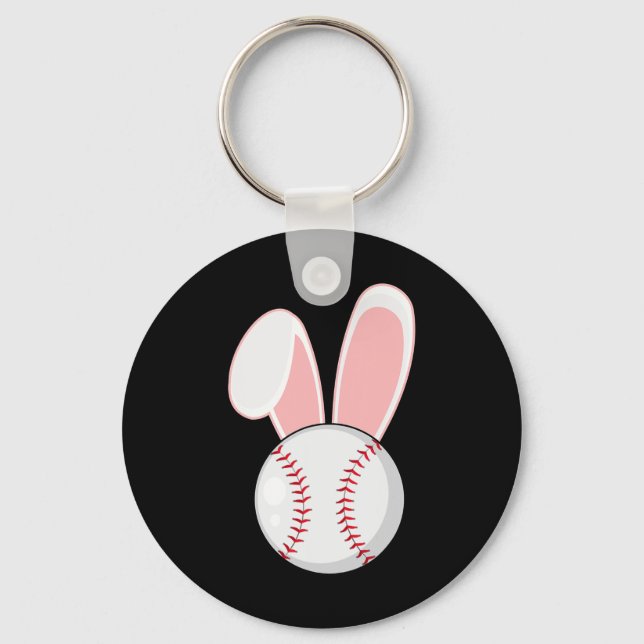 Fun Baseball Bunny Easter Kids Boys Toddler  Key Ring (Front)