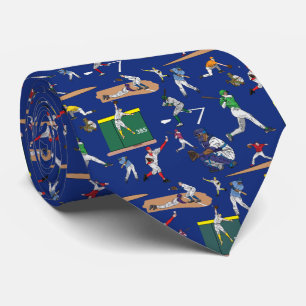 Fun Baseball Players Illustrations Pattern Tie