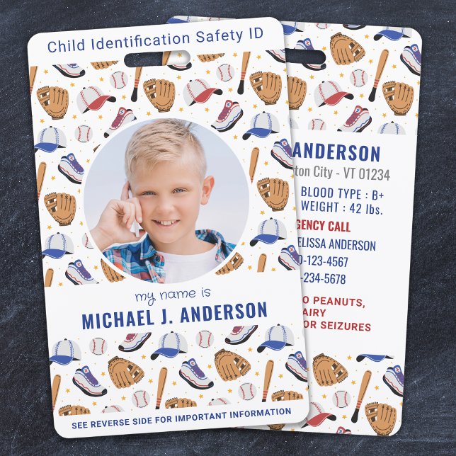 Fun Baseball Sports Custom Modern Photo Child ID ID Badge (Creator Uploaded)
