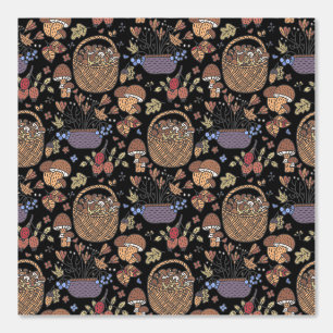 Fun Basket of Mushrooms Pattern on Black Wallpaper