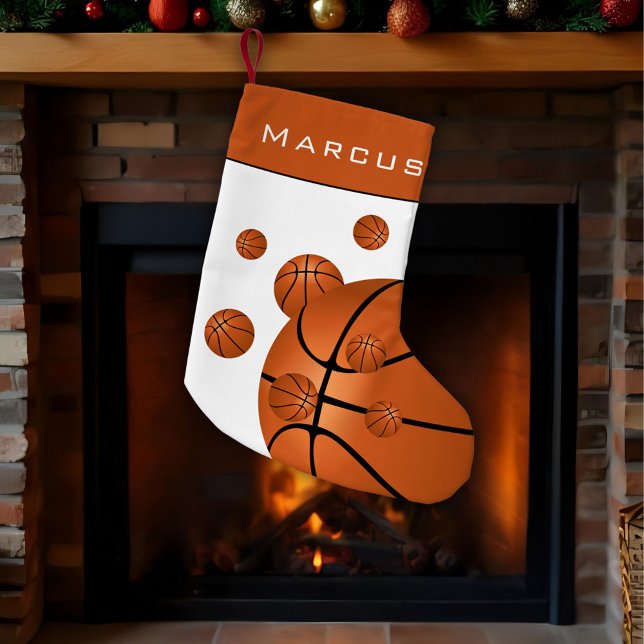 Fun Basketball Balls Orange Boy`s Name Kids Small Christmas Stocking (Creator Uploaded)