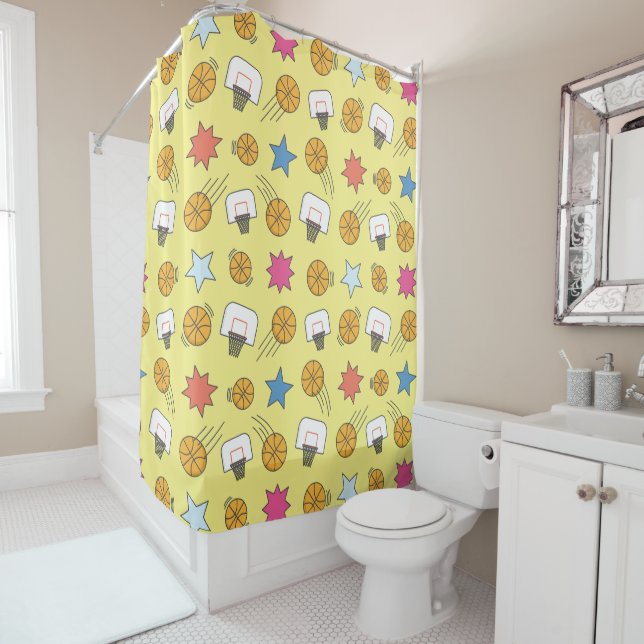 Fun basketball pattern shower curtain (In Situ)