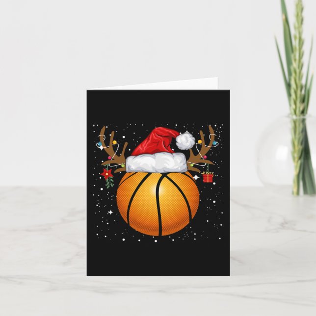 Fun Basketball Reindeer Santa Hat Christmas Holida Card (Front)