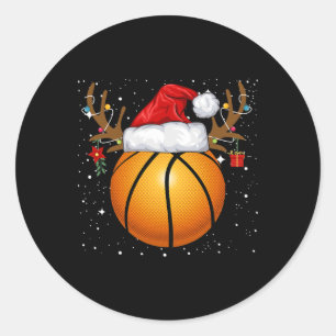 Fun Basketball Reindeer Santa Hat Christmas Holida Classic Round Sticker