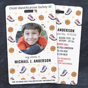 Fun Basketball Sports Custom Modern Photo Child ID ID Badge