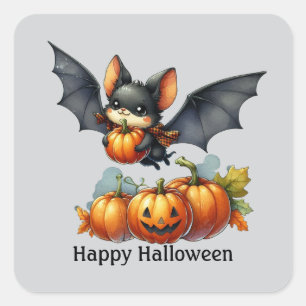 Fun Bat Happy Halloween customizable Square Sticker