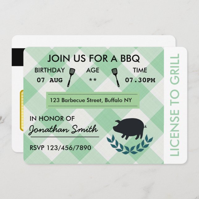 Fun BBQ Barbecue Birthday Party Invitation (Front/Back)