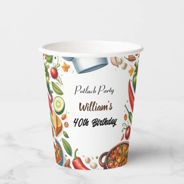 Fun Bbq Taco Chef Soup Potluck Party 40th Birthday Paper Cups (Front)