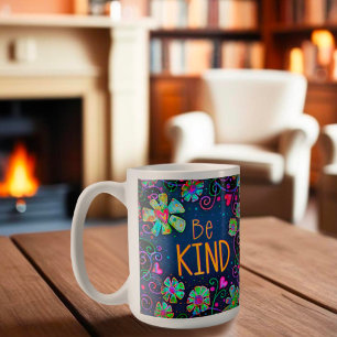 Fun Be Kind Floral Inspirivity Boho Trendy  Coffee Mug