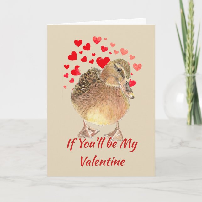 Fun Be My Valentine Lucky Ducky Cute Duck Card (Front)