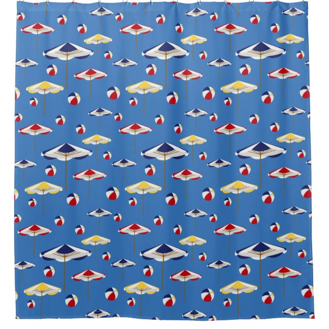 Fun Beach Ball Beach Umbrella Beach Themed Shower Curtain (Front)