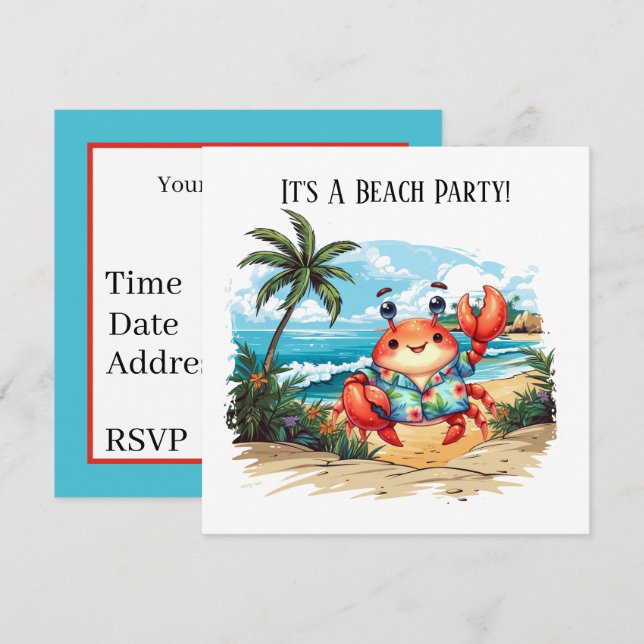 Fun beach crab party  invitation (Front/Back)