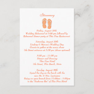 Fun Beach Flip Flops Orange Wedding Intinerary Invitation