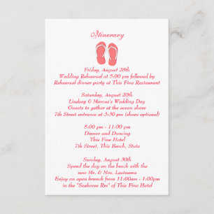 Fun Beach Flip Flops Pink Wedding Intinerary Enclosure Card