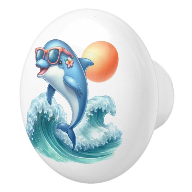 Fun beach house dolphin lovers ceramic knob (Right)