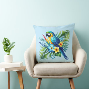 Fun beach house parrot lovers cushion
