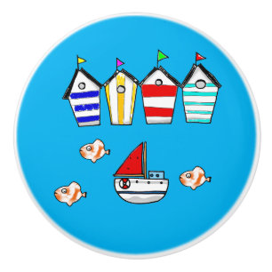 fun beach house & sea boat ceramic knob