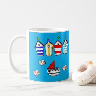 fun beach house & sea boat coffee mug