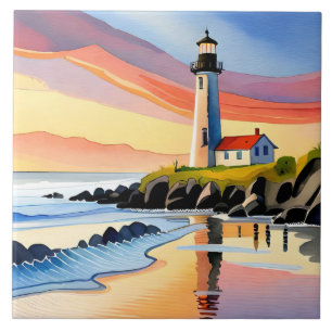 Fun beach lighthouse lovers  tile