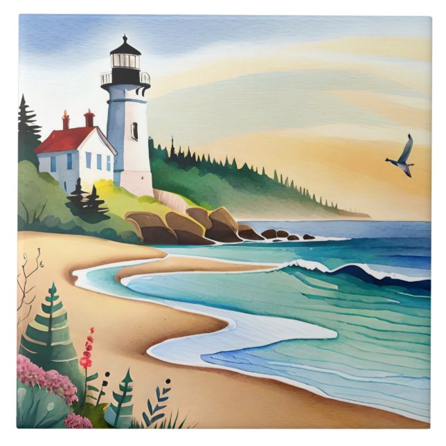 Fun beach lighthouse lovers  tile (Front)