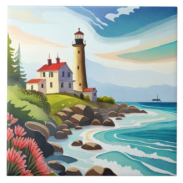 Fun beach lighthouse lovers  tile (Front)