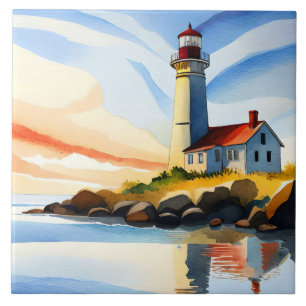 Fun beach lighthouse lovers tile