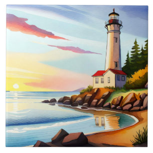 Fun beach lighthouse lovers tile