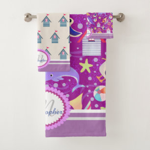 Fun Beach Magenta Bath Towel Set