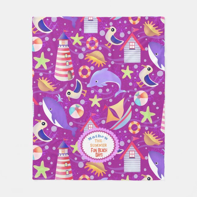 Fun Beach Magenta  Fleece Blanket (Front)