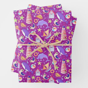 Fun Beach Magenta Wrapping Paper