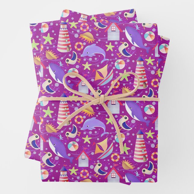 Fun Beach Magenta Wrapping Paper (In situ)