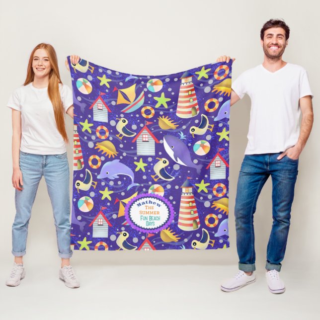 Fun Beach Navy  Fleece Blanket (In Situ)