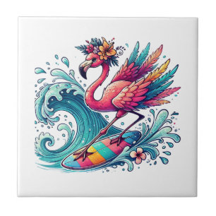 Fun beach pink flamingo tile