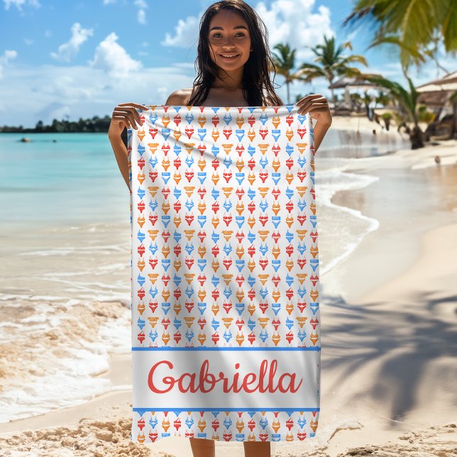 Fun Beach, Pool Party Chic Personalised Name Gift Beach Towel (Creator Uploaded)