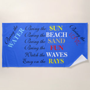 Fun Beach Sayings Blue Beach Typography  Towel