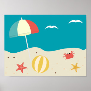 Fun Beach Scene for Kid's Room Poster