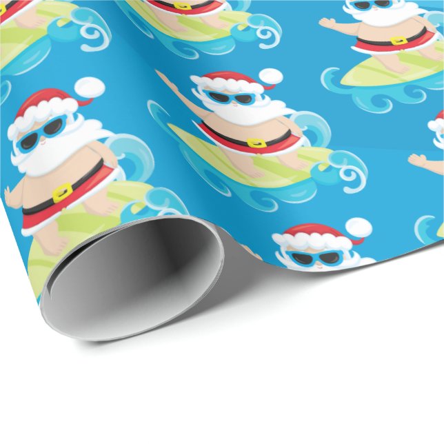 Fun beach surfing Christmas Santa wrap party Wrapping Paper (Roll Corner)