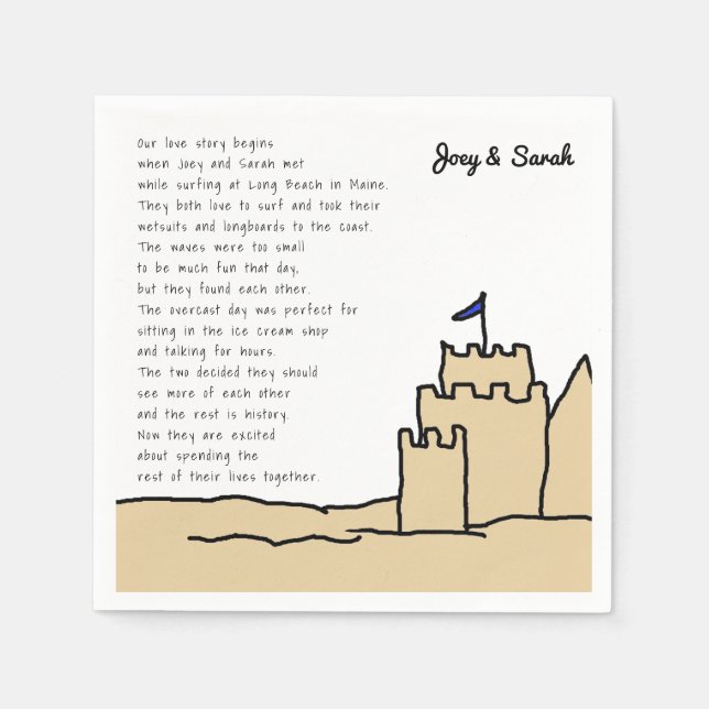 Fun Beach Wedding Sand Castle Love Story Napkin (Front)