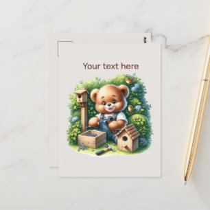 Fun Bear building customisable Postcard