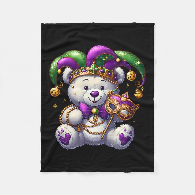 Fun Bear Mask Mardi Gras Party Costume Beads Carni Fleece Blanket (Front)