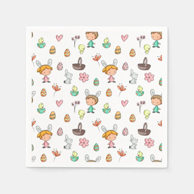Fun Beautiful Easter Egg Hunt Party Napkin (Front)