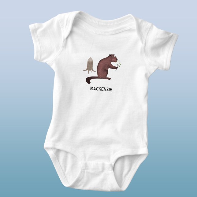 Fun Beaver Personalised Name Baby Bodysuit (Fun personalized custom name beaver baby bodysuit for little animal lovers)