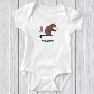 Fun Beaver Personalised Name Baby Bodysuit