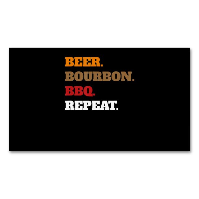 Fun Beer Bourbon Bbq Repeat Men Women Novelty Art Magnetic Business Card (Front)