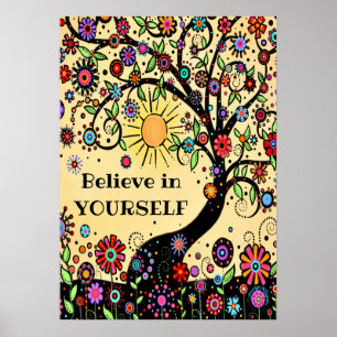 Fun “Believe in Yourself” Cheerful Tree Classroom Poster